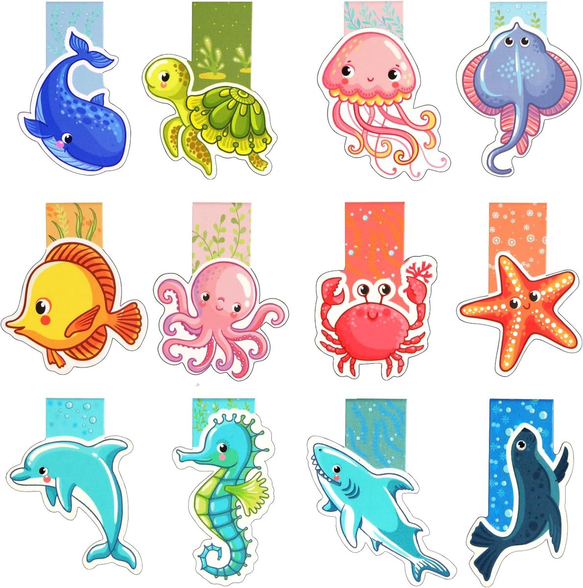 Thijox - Magnetische Boekenleggers Zeedieren - 12 Stuks, Zacht Magnetisch, Kindercadeaus voor Verjaardag, Eerste Schooldag, Leuke Kleine Cadeaus voor