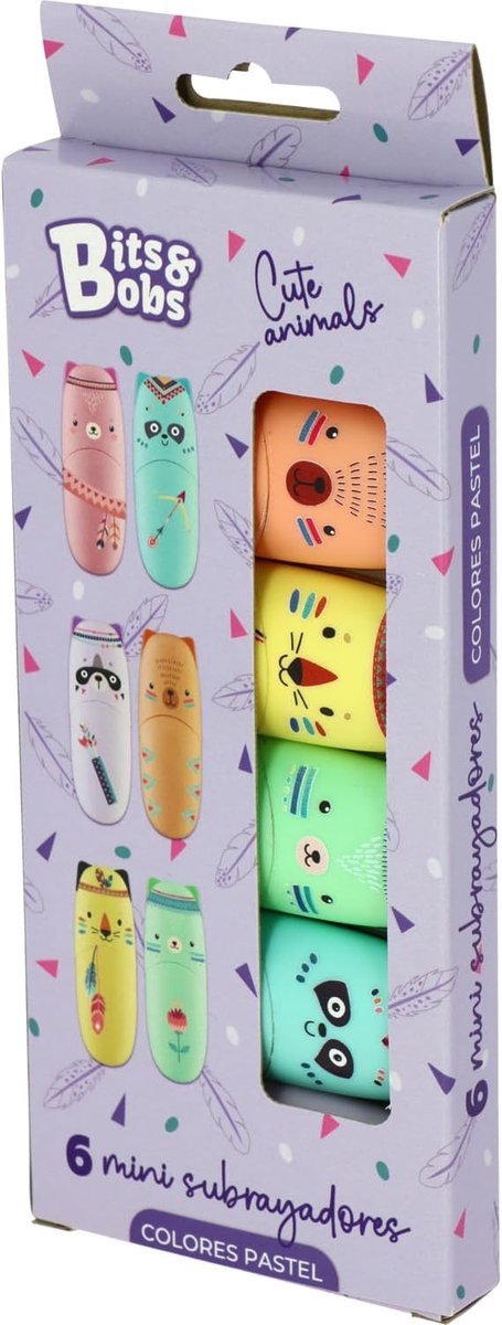 Thijox - Mini Pastel Stiften Set met Schattige Dieren, 6 Kleuren (Lavendel, Blauw, Roze, Groen, Oranje, Geel), Afgeschuinde Punt 1-5 mm, Perfect voor
