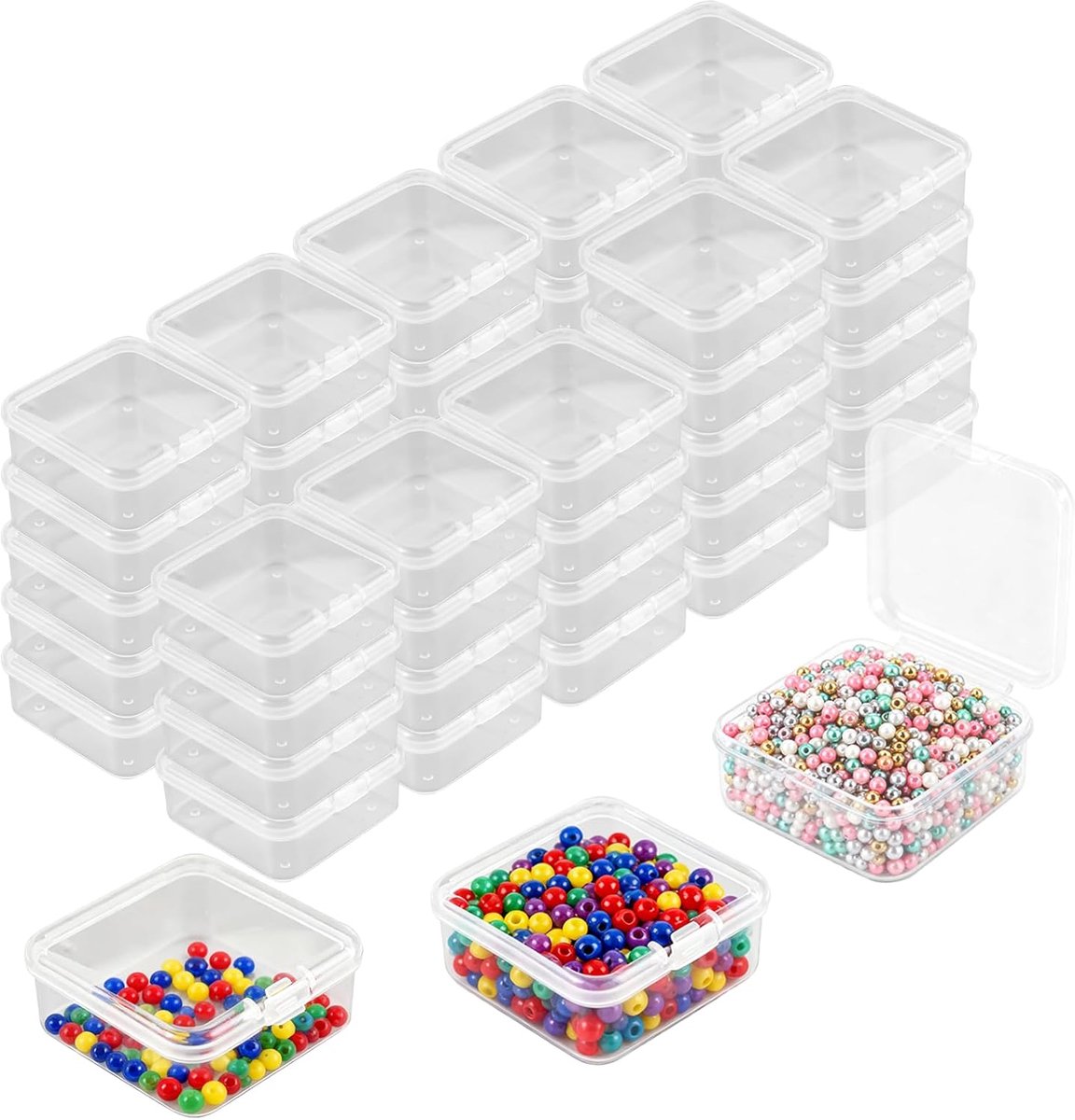 SnelShoppen - 50 Stuks Opbergdozen met Deksel - Mini Plastic Dozen voor Organiseren van Kleine Voorwerpen zoals Kralen, Oordopjes en Meer - Duidelijk