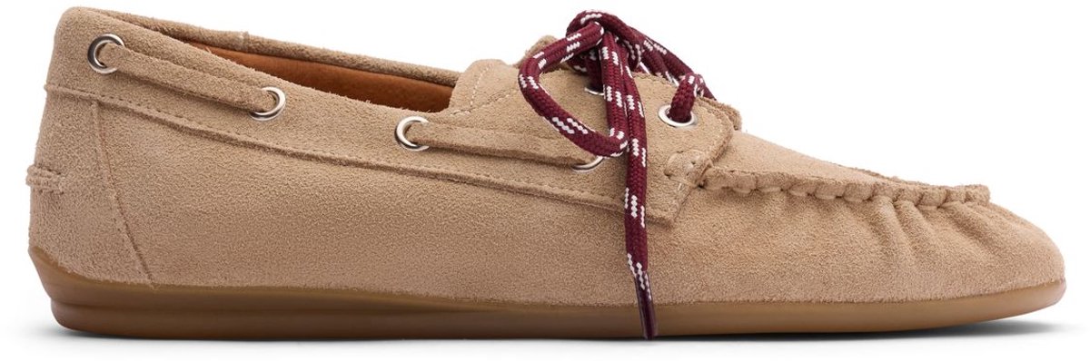 Sacha - Dames - Beige suède bootschoenen met rode veters - Maat 38