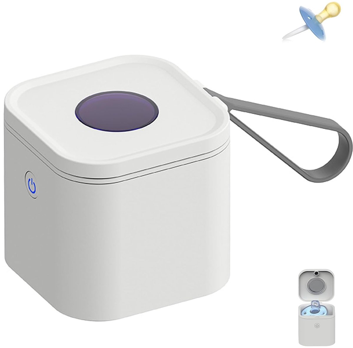 Ulisem - Draagbare fopspeensterilisator - UV-C sterilisatiebox voor fles en speen - 3 minuten sterilisatie met 360° UV-C - USB oplaadbaar 400mAh batterij - Veiligheidsschakelaar bij geopend deksel - Geschikt voor sieraden en sleutels - Wit