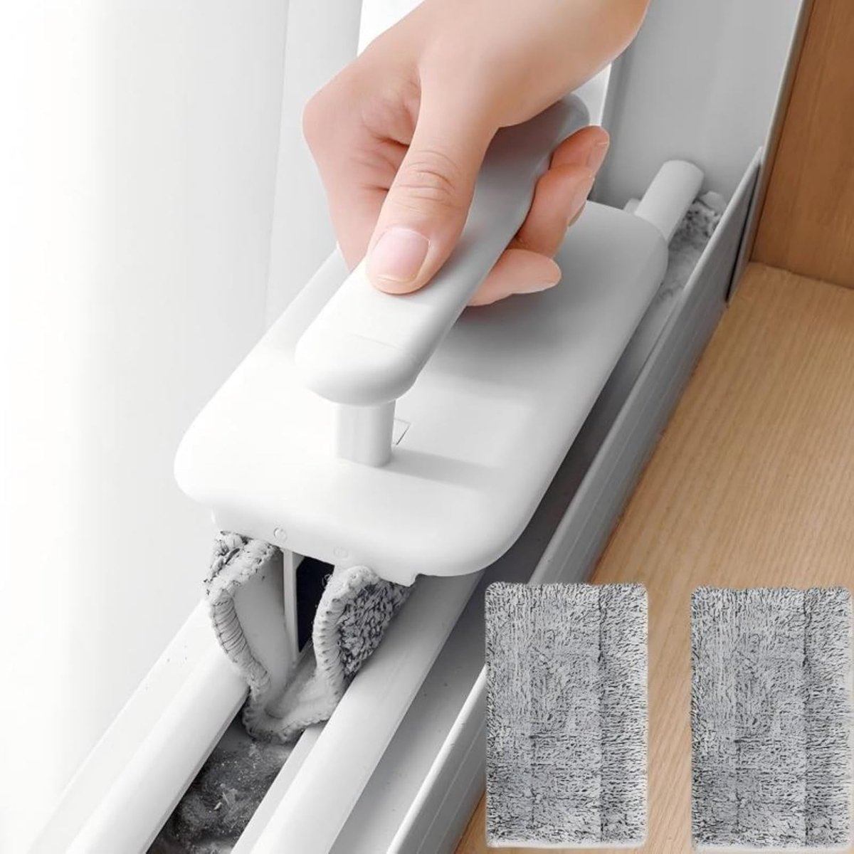 Ulisem - Raamrail reinigingsset - Schrob- en stofdoekset voor smalle gleuven - Flexibel reinigingshulpmiddel voor raamrails en deurgleuven - Ergonomisch antislip handvat - Droog en nat te gebruiken - Wasbaar en herbruikbaar - 1 borstel + 2 doeken