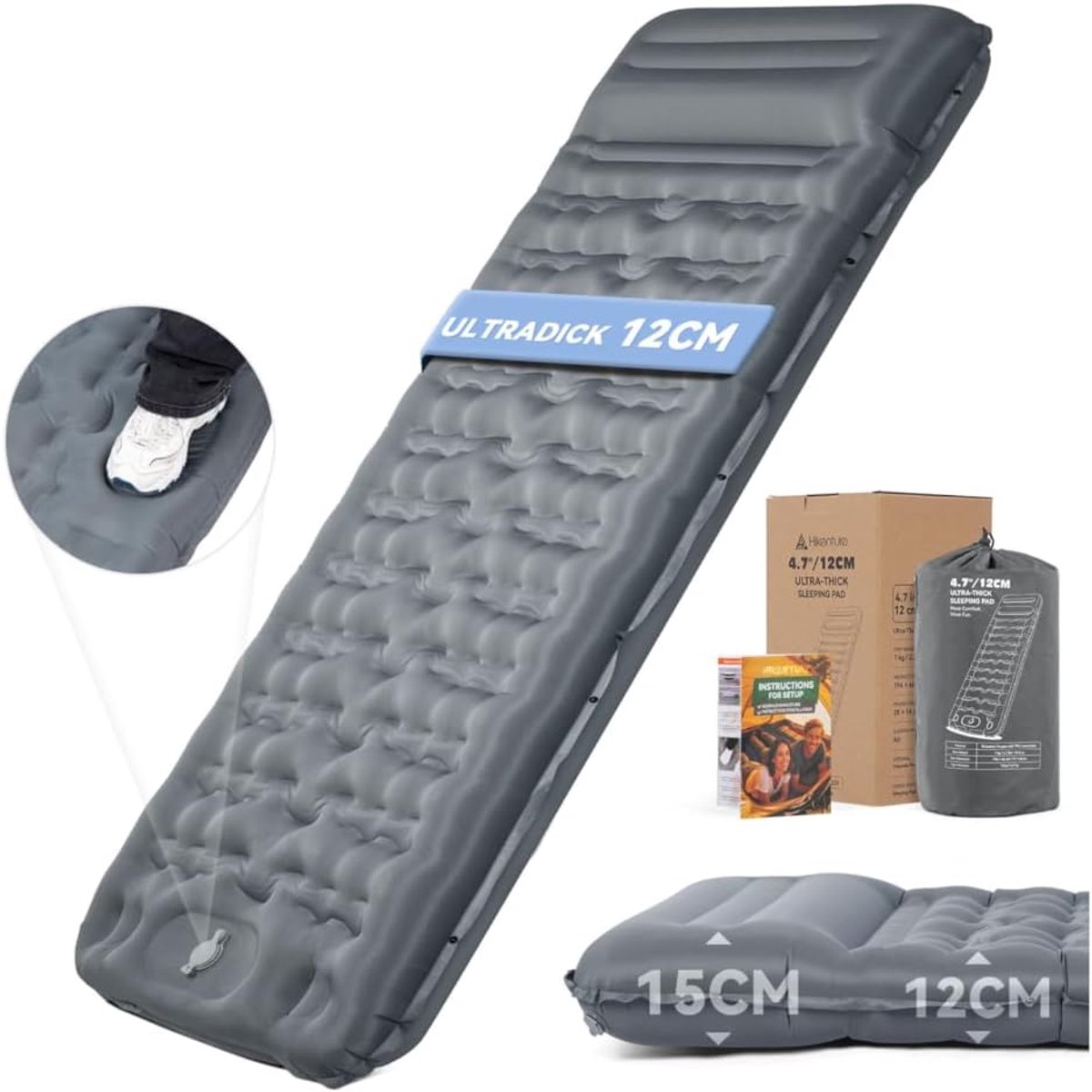 SnelShoppen - Isomatte Camping 12 cm Dikke Geïsoleerde Luchtmatras met Kussen, Ultralicht en Opvouwbaar, Perfect voor Hiking en Outdoor Avonturen