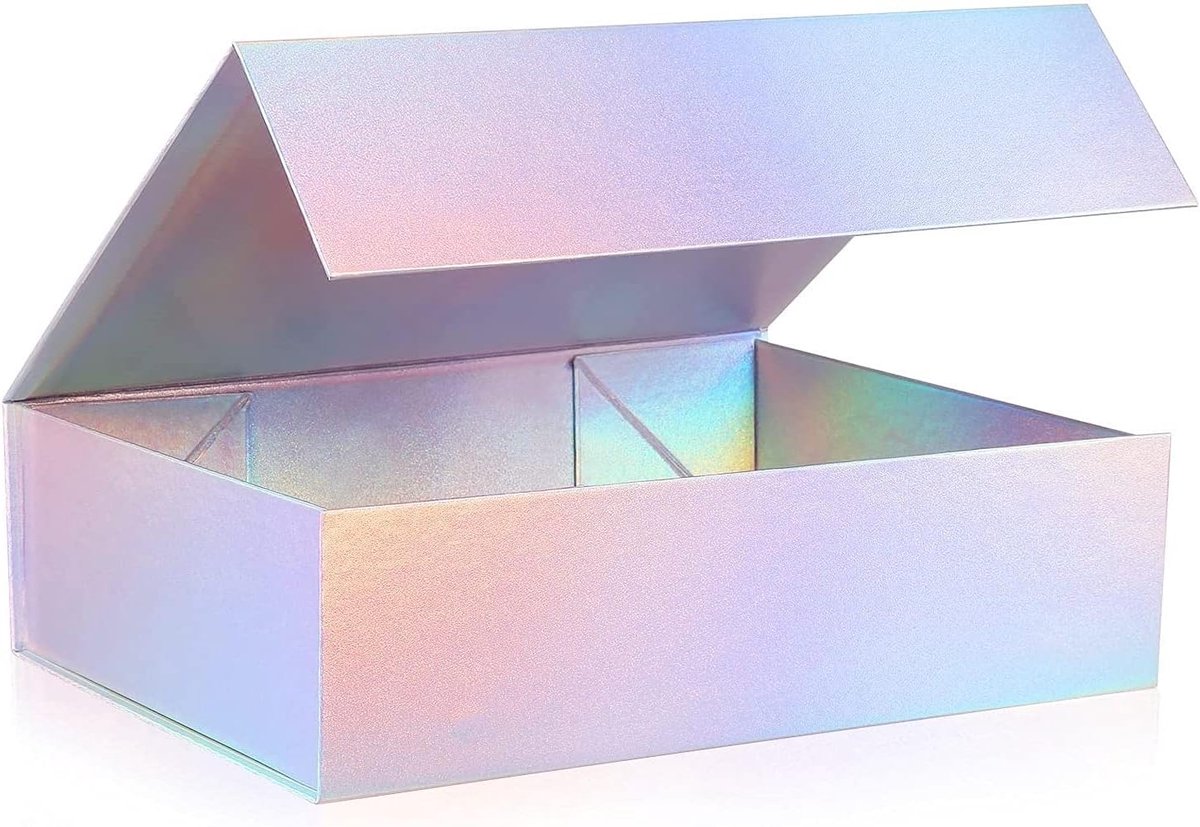 SnelShoppen - Luxe Magnetische Cadeau Dozen met Deksel 320x240x90mm, Holografisch Zilver, Stevige Vouwdoos voor Geschenken, Herbruikbare Cadeauverpakk