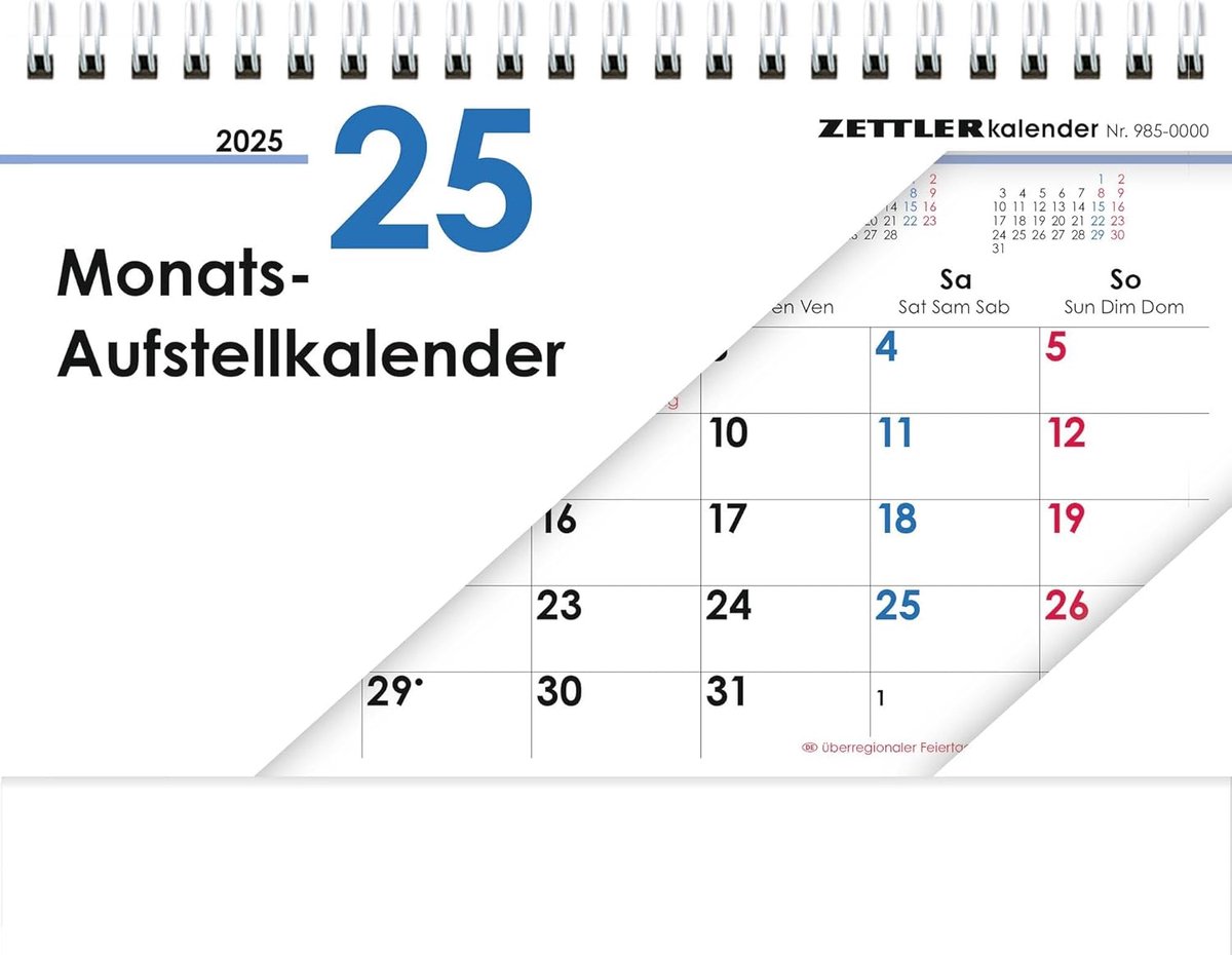 SnelShoppen - Monats-Aufstellkalender 2025 - 20x15 cm - 1 maand op 1 pagina - 4-talige kalender - inclusief jaaroverzicht - praktische maandplanner vo