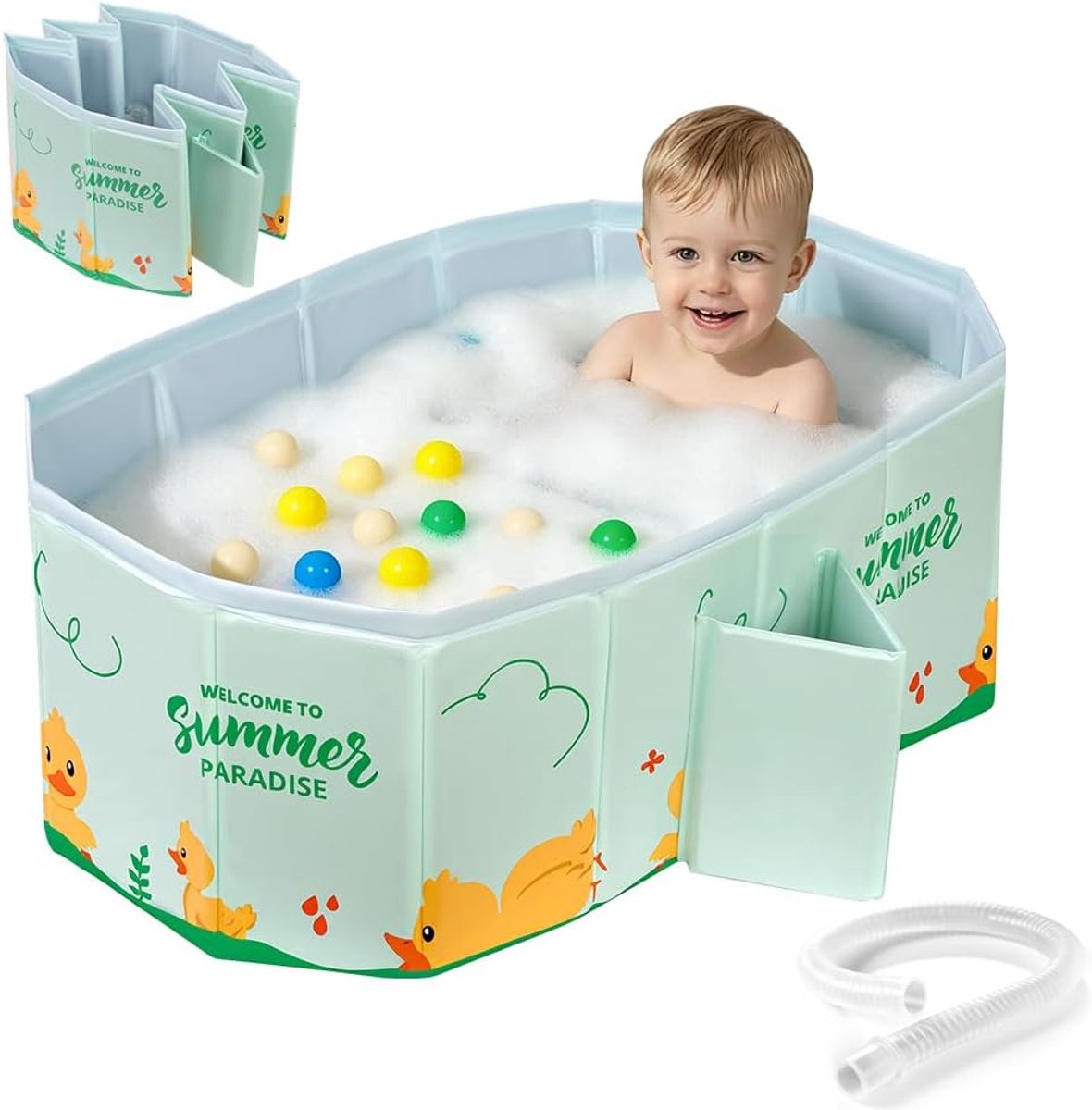 SnelShoppen - Vouwbare Babybadkuip - Draagbare Peuterbadkuip - Antislip Douchebak - Mini Zwembad - Badkuip voor 0-8 Jaar - Kleine Groene Lotus