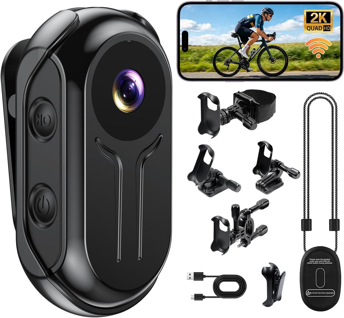SnelShoppen - Action Camera 2K Mini Body Cam - 120° Wide Angle - Magnetisch - Nachtzicht - Perfect voor Sport, Fietsen, Vloggen en Avonturen