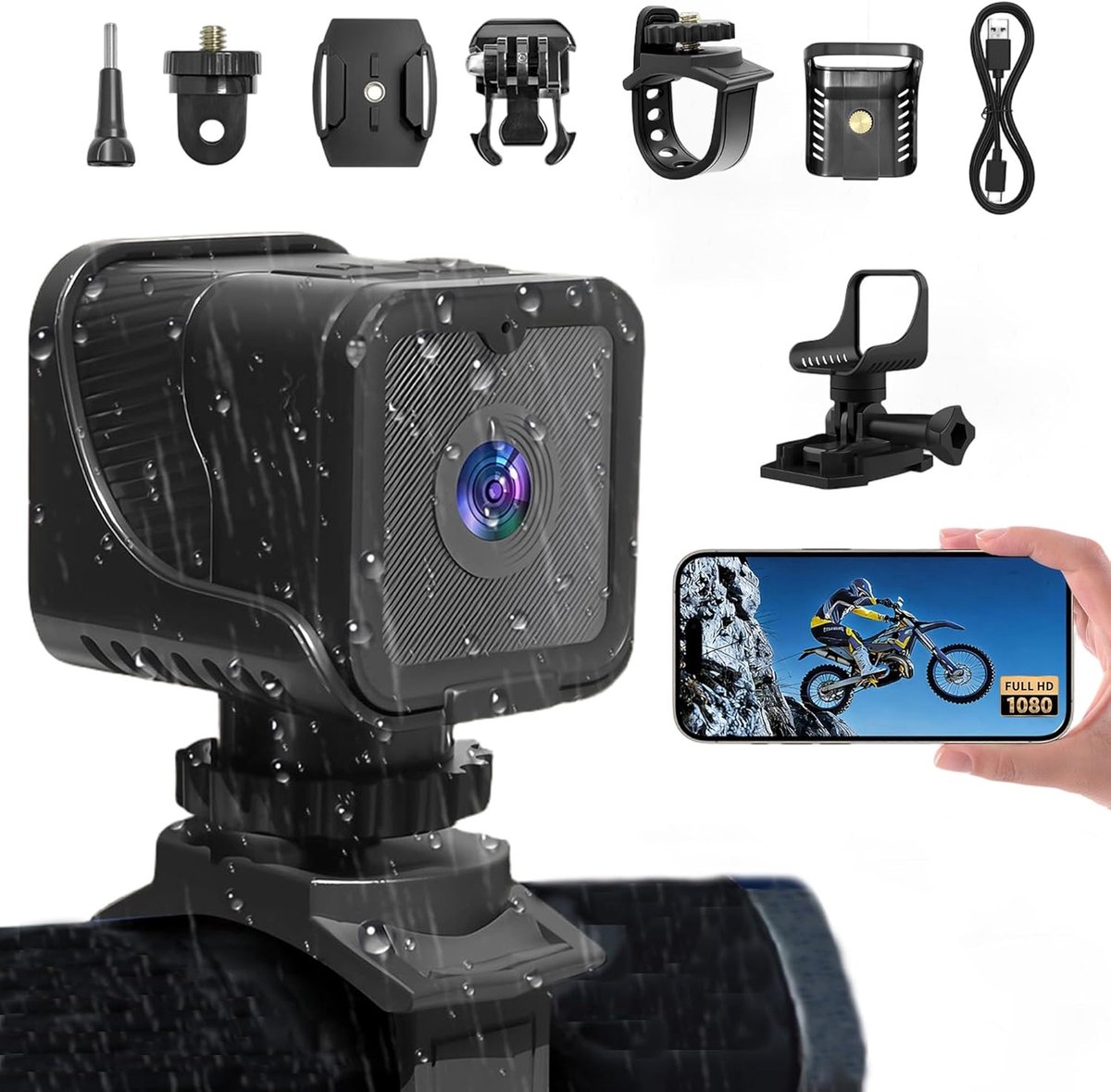 SnelShoppen - 1080P Mini Action Camera met 120° Wide Angle, WiFi, Waterproof, Loop Recording, Perfect voor Fietsen, Sporten en Dagelijks Gebruik