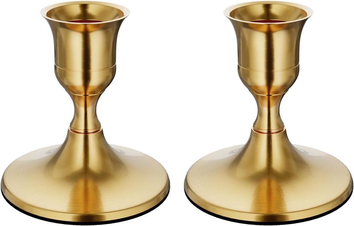 SnelShoppen - 2 Stuks Gouden Kaarsenhouders - Vintage Rod Kaarsenstandaard - Elegante Conische Kaarsenstandaard - Voor Feesten, Kerst, Halloween, Brui