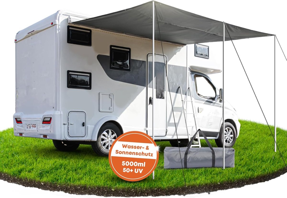 SnelShoppen - Caravan Luifel 300x240 cm - Bescherming tegen Regen en UV - 420D Polyester - 2x Keder en 3x Aluminium Poles - Perfect voor Camping en Bu