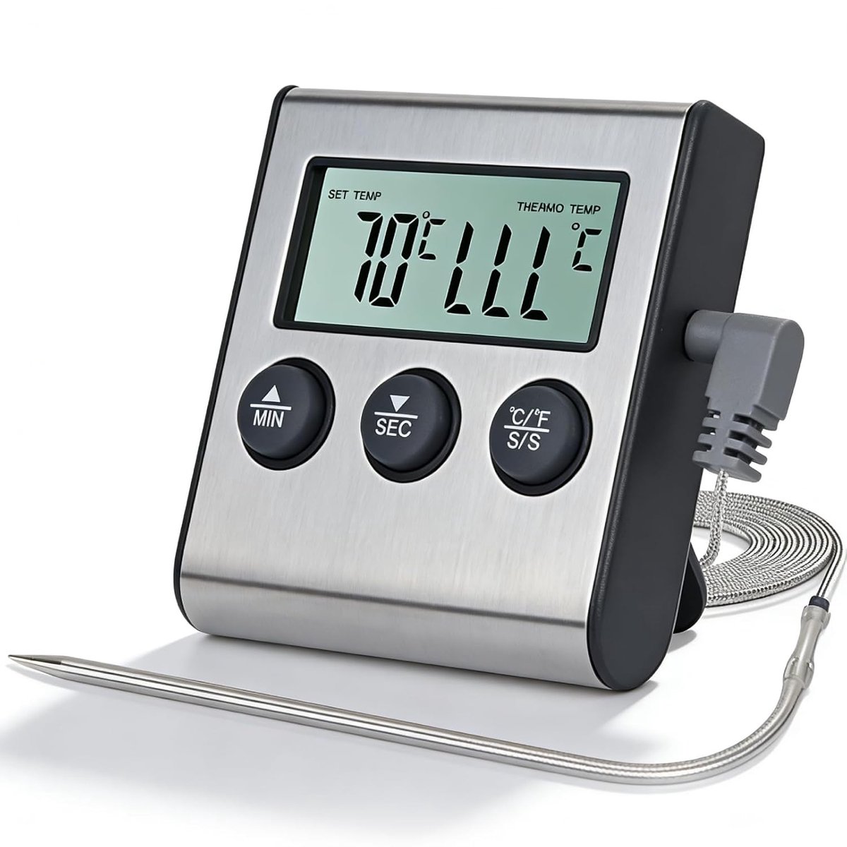 SnelShoppen - Digitale Vleesthermometer met Timer en Stalen Sonde, 0-250°C, Keuken Thermometer voor BBQ, Grill, Oven en Rookoven - Perfect voor Koken