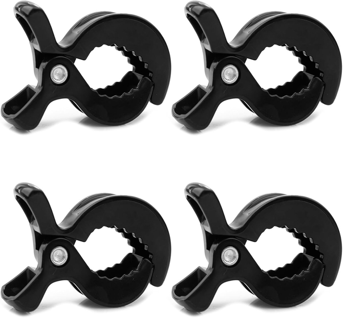 SnelShoppen - 4 Stuks Kinderwagen Clips - Universele Pram Clamps - Sterke Zwart ABS Klemmen - Voor Kinderwagens, Rolstoelen & Tuinstoelen