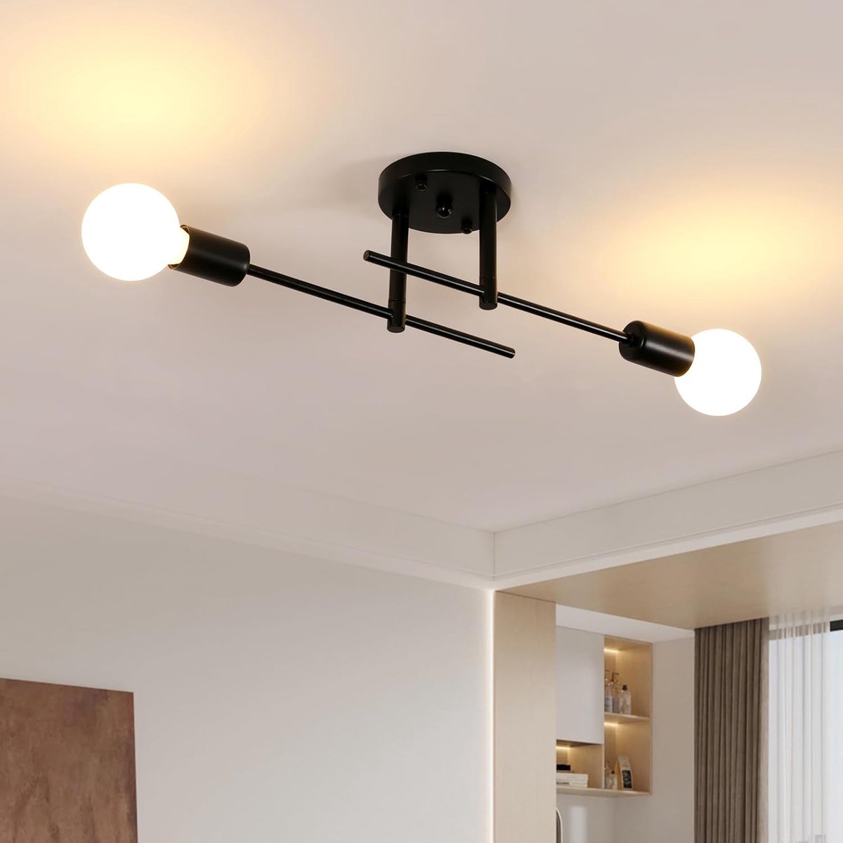 SnelShoppen - Comely Kroonluchter Zwart 2 Lampen E27 Industriële Plafondlamp | Stijlvolle Sputnik Kroonluchter voor Keuken, Slaapkamer, Eetkamer en Ha