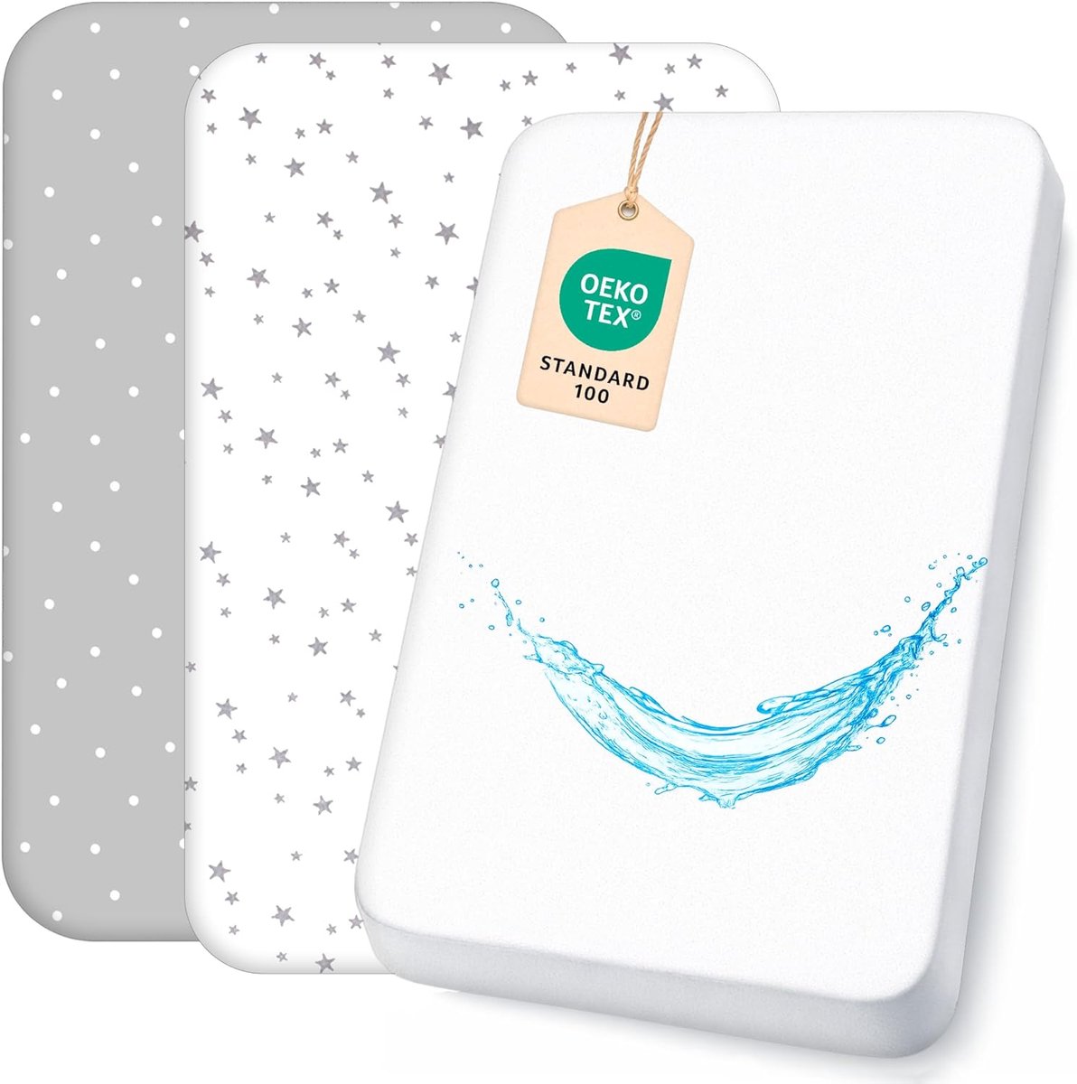 SnelShoppen - Fitted Sheet Set 3-PACK 55x90cm | 2 Fitted Sheets + 1 Waterproof Mattress Cover | 100% Katoen | Geschikt voor Kinderbedden | Constellati