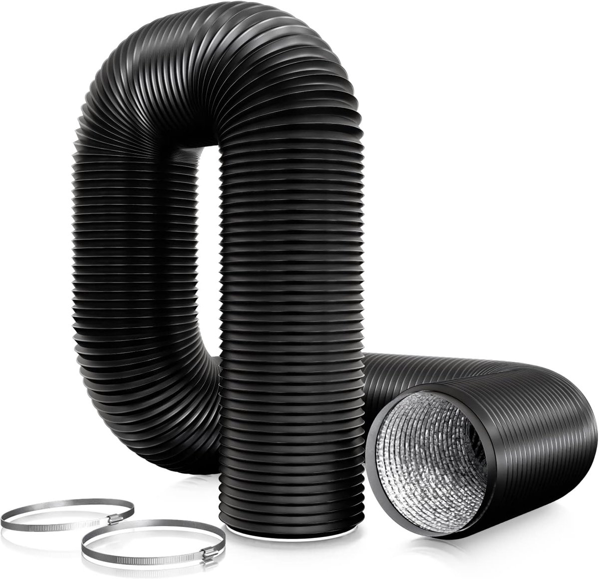 SnelShoppen - 75mm PVC Afvoerslang 3m met RVS Slangenklemmen voor Mobiele Airconditioning, Droger, Afzuigventilator, Afzuigkap, Ventilatiesysteem - Du