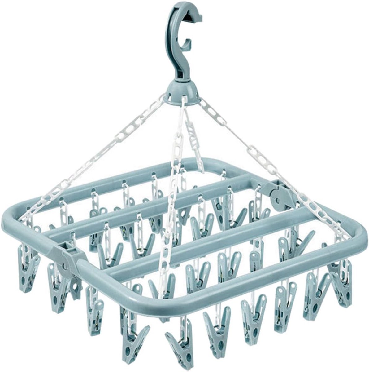 Thijox - Droogrek voor Sokken en Ondergoed - Draaibaar en Opvouwbaar Wasrek met 32 Klemmen - Ideaal voor Binnen en Buiten, Blauw - Perfect voor Campin