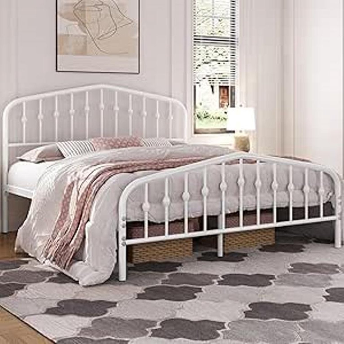 Vintage Metalen Bedframe 160x200 cm - 160x200 cm - Wit - Novihome