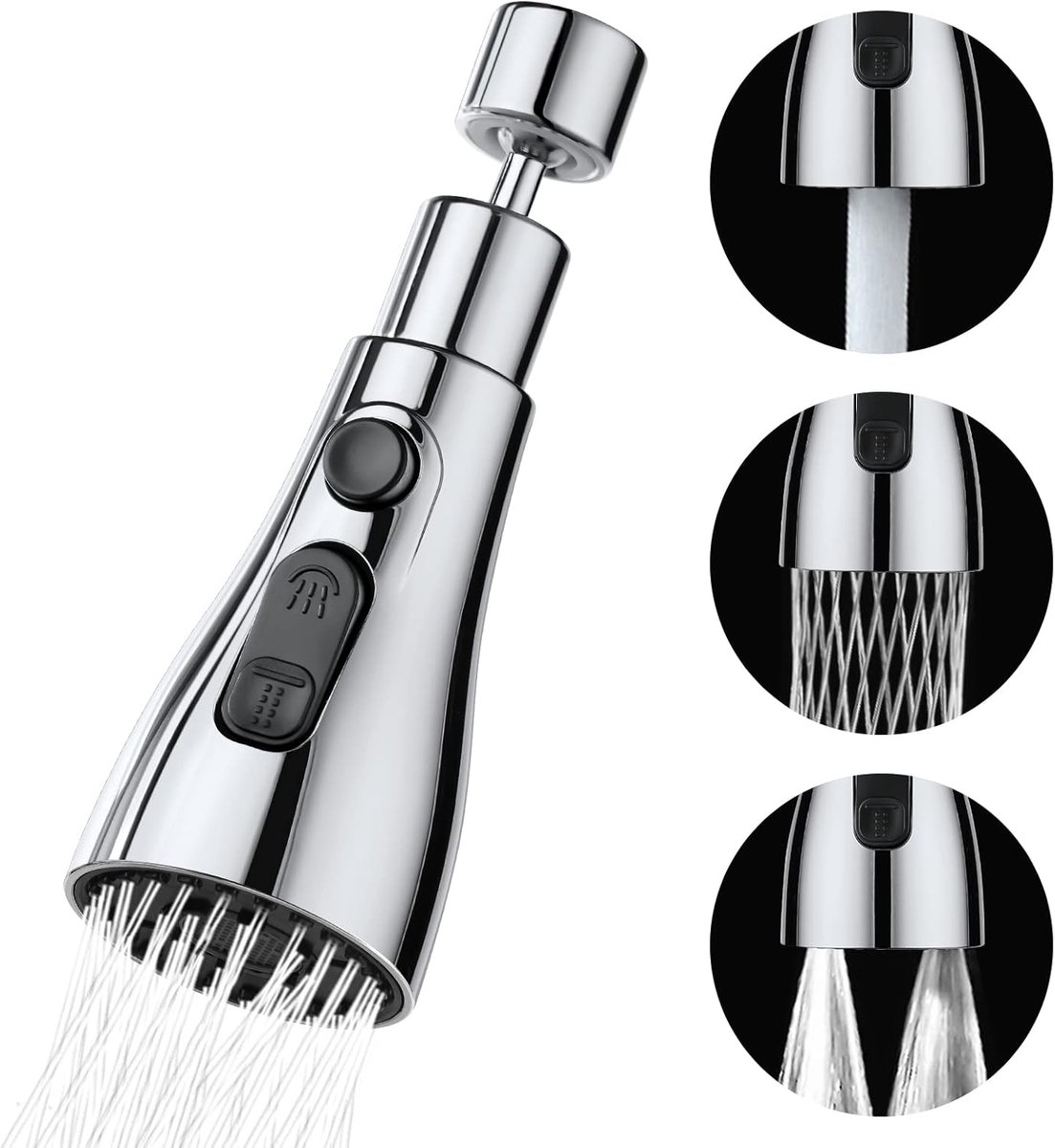 SnelShoppen - OSDUE Kraan Aerator 3 Modi, Keuken en Badkamer, Aeratie Filter met 2 Adapters (M22 en F24), 360 Graden Rotatie Multifunctionele Waterbes
