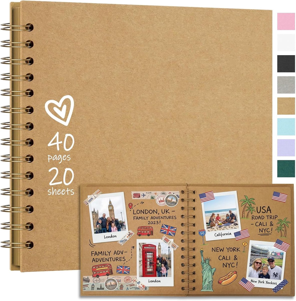 SnelShoppen - DIY Foto Album Scrapbook met Stevige Kaft, Kraft Papier, 20.5 x 20.5 cm, 20 Pagina's, Creatief Project voor Feesten en Herinneringen