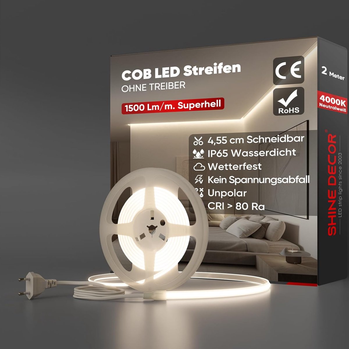 SnelShoppen - Waterproof LED Strip 230V, IP65, 286 LEDs/m, Ultra Bright Natural White LED Light Band voor Tuin, Keuken en Decoratie, CE Gecertificeerd