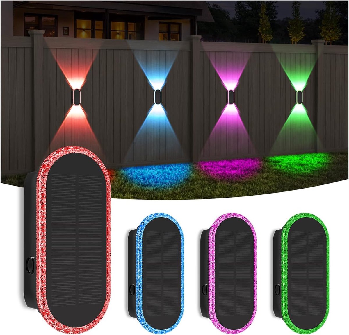 SnelShoppen - Solar Wandlampen Buiten - 4 Stuks LED Tuinverlichting RGB 7 Kleuren Waterdichte Solar Lamp voor Tuin, Patio, Balkon, Fence Decoratie