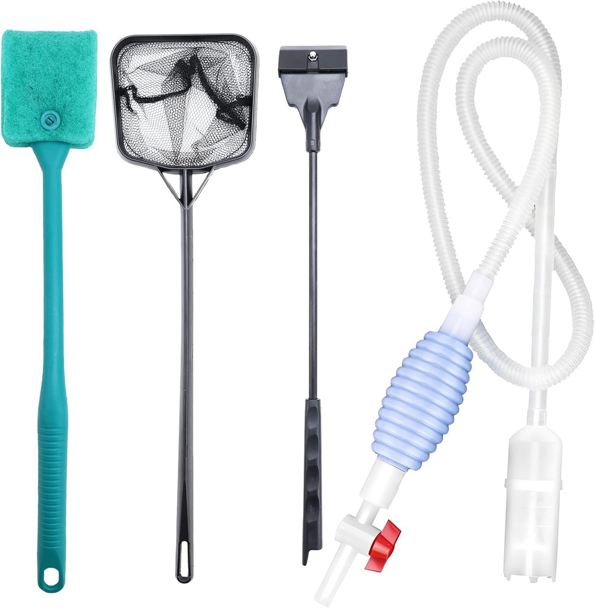 SnelShoppen - Mulmzuiger Aquarium Handpomp Reinigingsset - 2-in-1 Bodemzuiger met Algenborstel, Schepnet en Algen schoonmaakmiddel voor Waterverversin