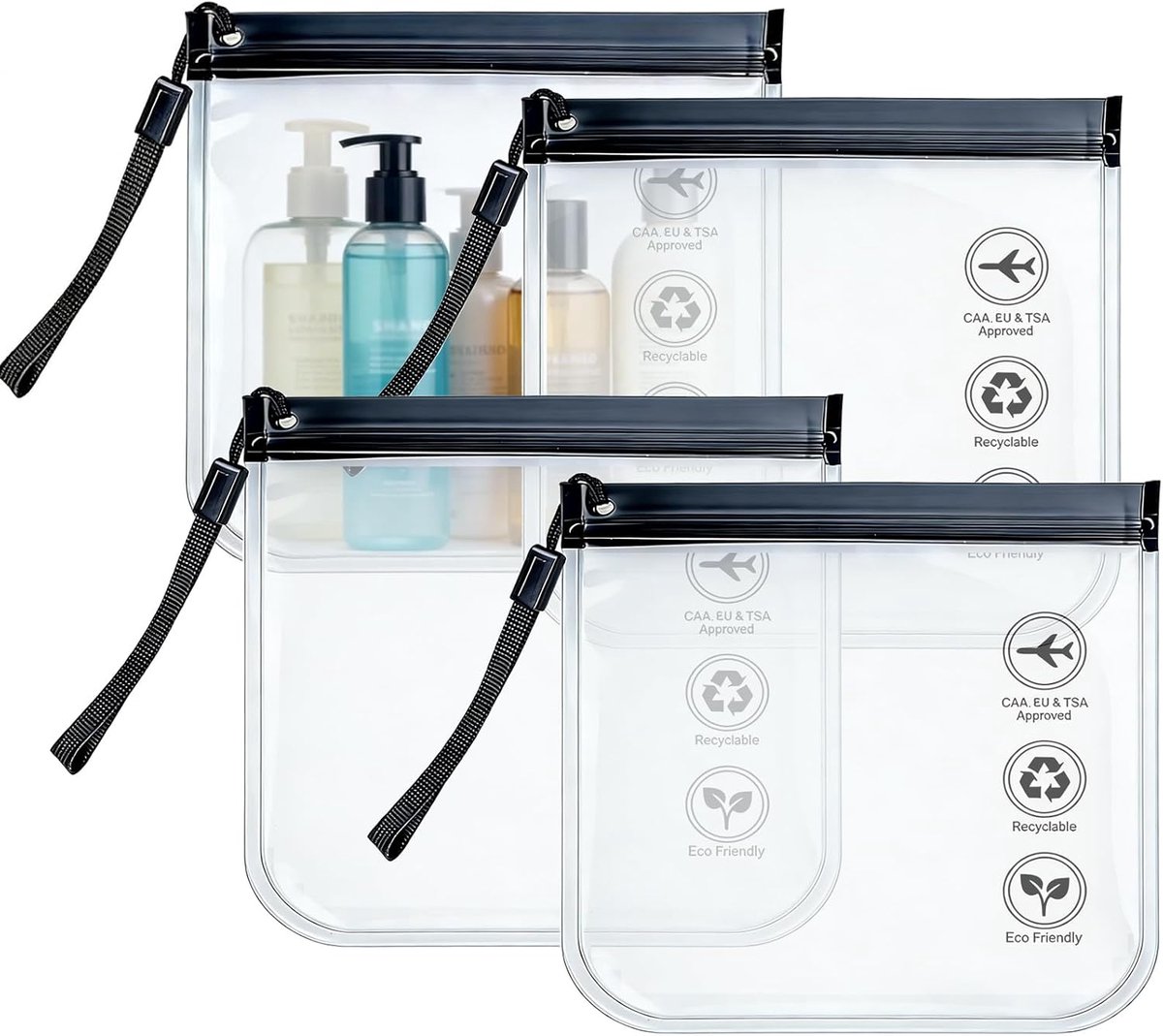 SnelShoppen - 4 Stuks Vliegtuig Vloeistoffentas Handbagage, Transparante Toilettas 20x20 cm, Waterdicht, Lekvrij, TSA Goedkeuring, Reis Accessoire voo