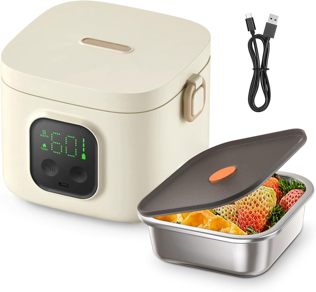 SnelShoppen - Electric Lunch Box, Verwarmbare Lunchbox met 14000 mAh Batterij, 7 Verhittingsniveaus, Perfect voor Werk, Picknick, Auto en Buitenactivi