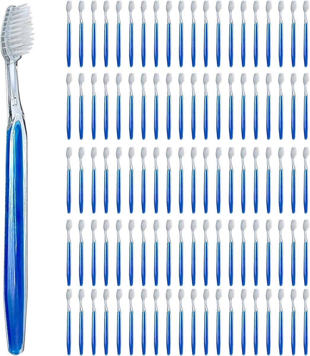 Handtandenborstels - Reis tandenborstels - Hygiënisch reizen - Afzonderlijk verpakt - 100 stuks - Blauw