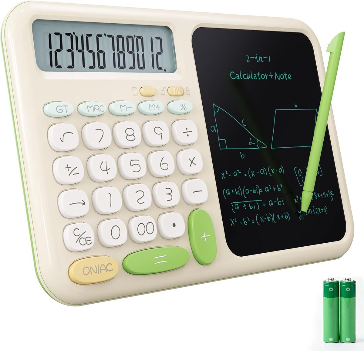 Thijox - Bureaurekenmachine met Notitieblok voor School - Kawaii Stijl met Grote Knop - Groene Niet-Wetenschappelijke Rekenmachine - Perfecte Terug na