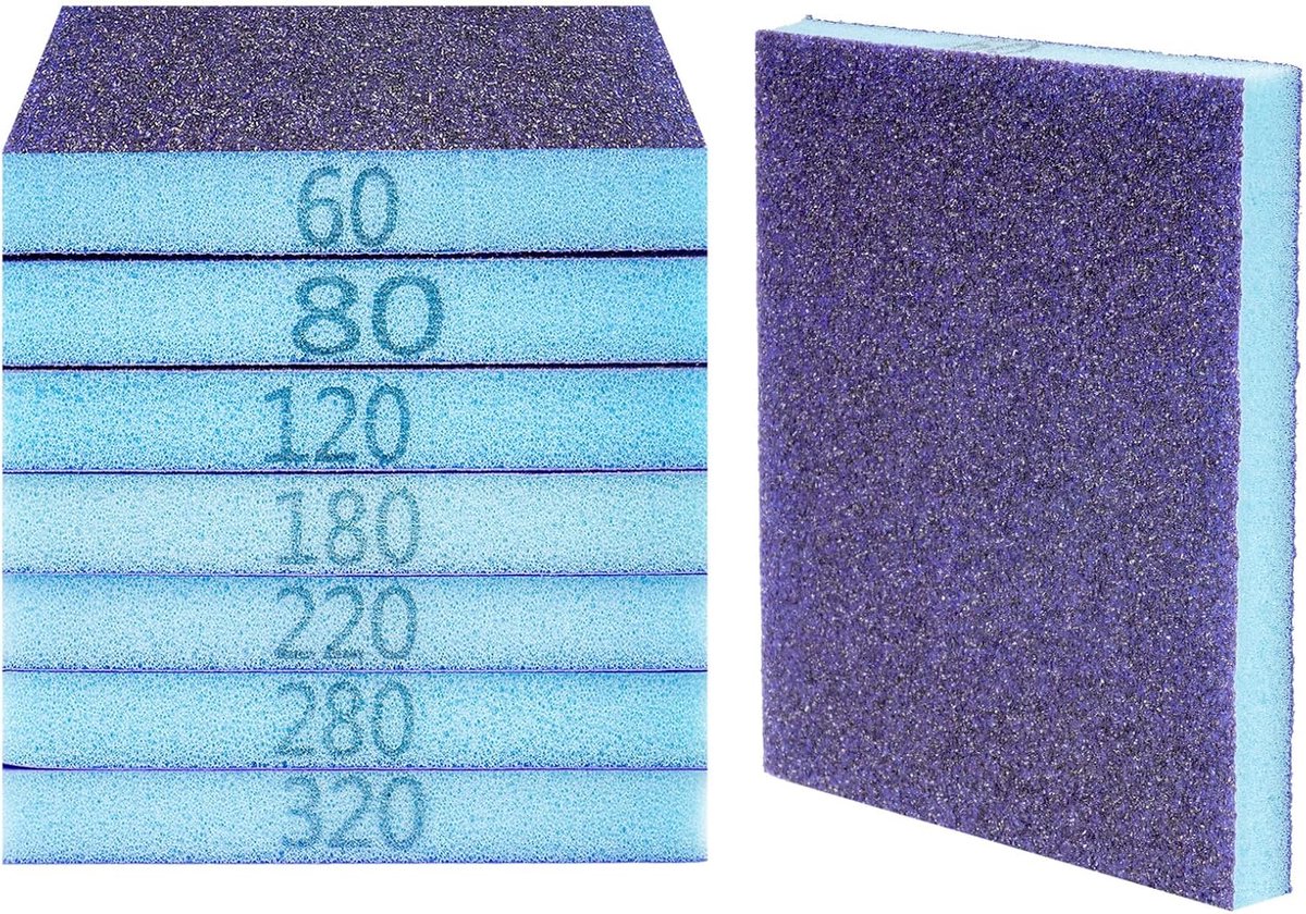 SnelShoppen - Sanding Pads Set van 8 - Wet Dry Schuurpapier voor Hout, Droogwand, Metaal - 60/80/120/180/220/280/320 Grit - Herbruikbare Hand Schuurpa