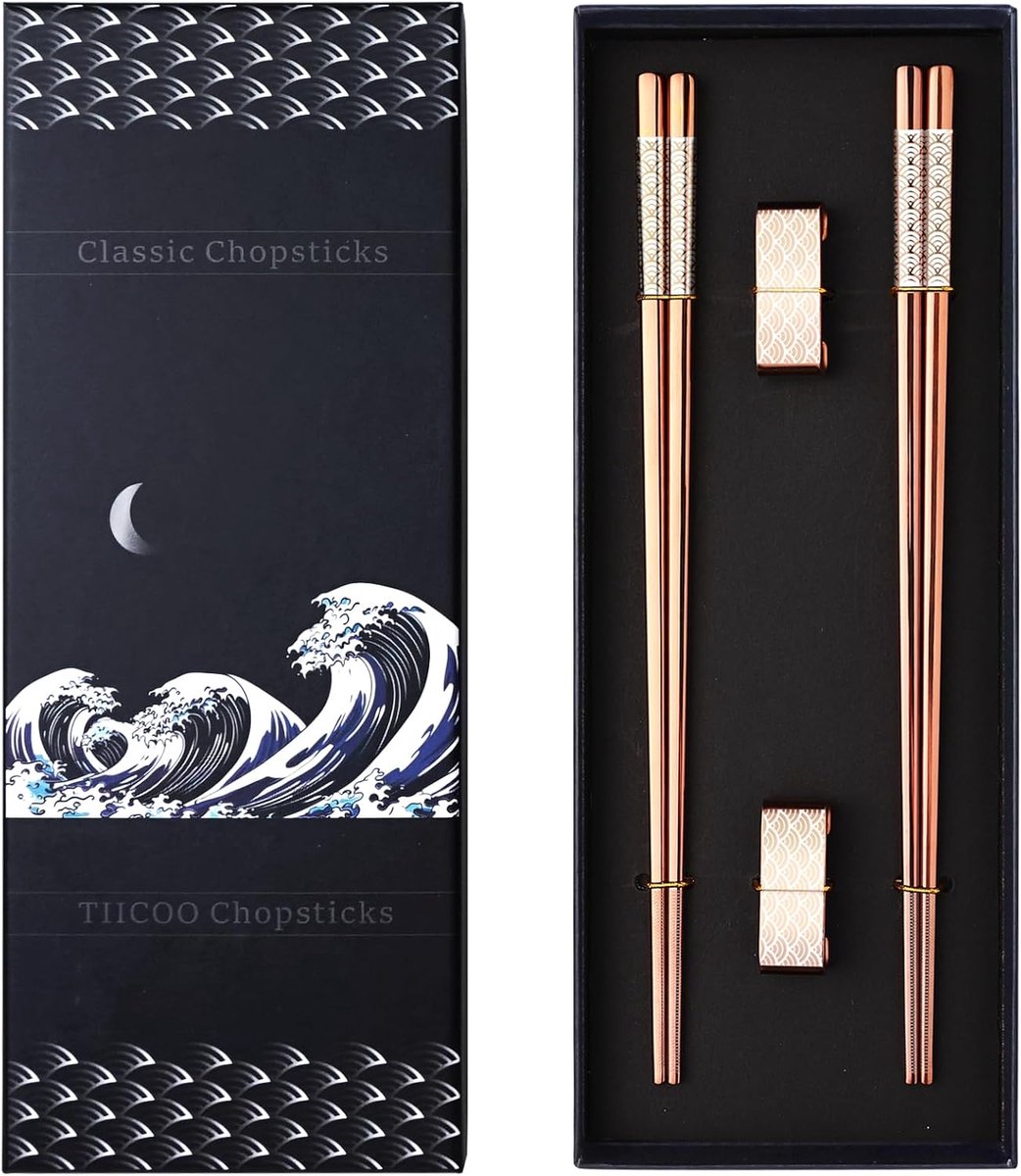 SnelShoppen - Herbruikbare Metal Chopsticks - 2 Paar Titanium RVS 18/8 Eetstokjes met Houder - Vaatwasserbestendig Lichtgewicht Koreaanse Japanse Chin