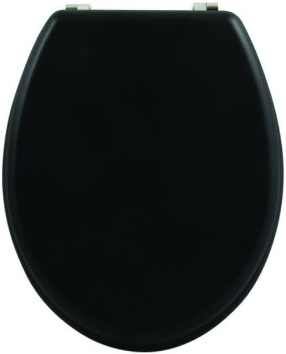 SnelShoppen - Toiletbril MDF Hout Core Zwart - Hoogwaardige Toiletdeksel met RVS Scharnieren - Duurzaam & Stabiel - Voor Standaard Toiletten