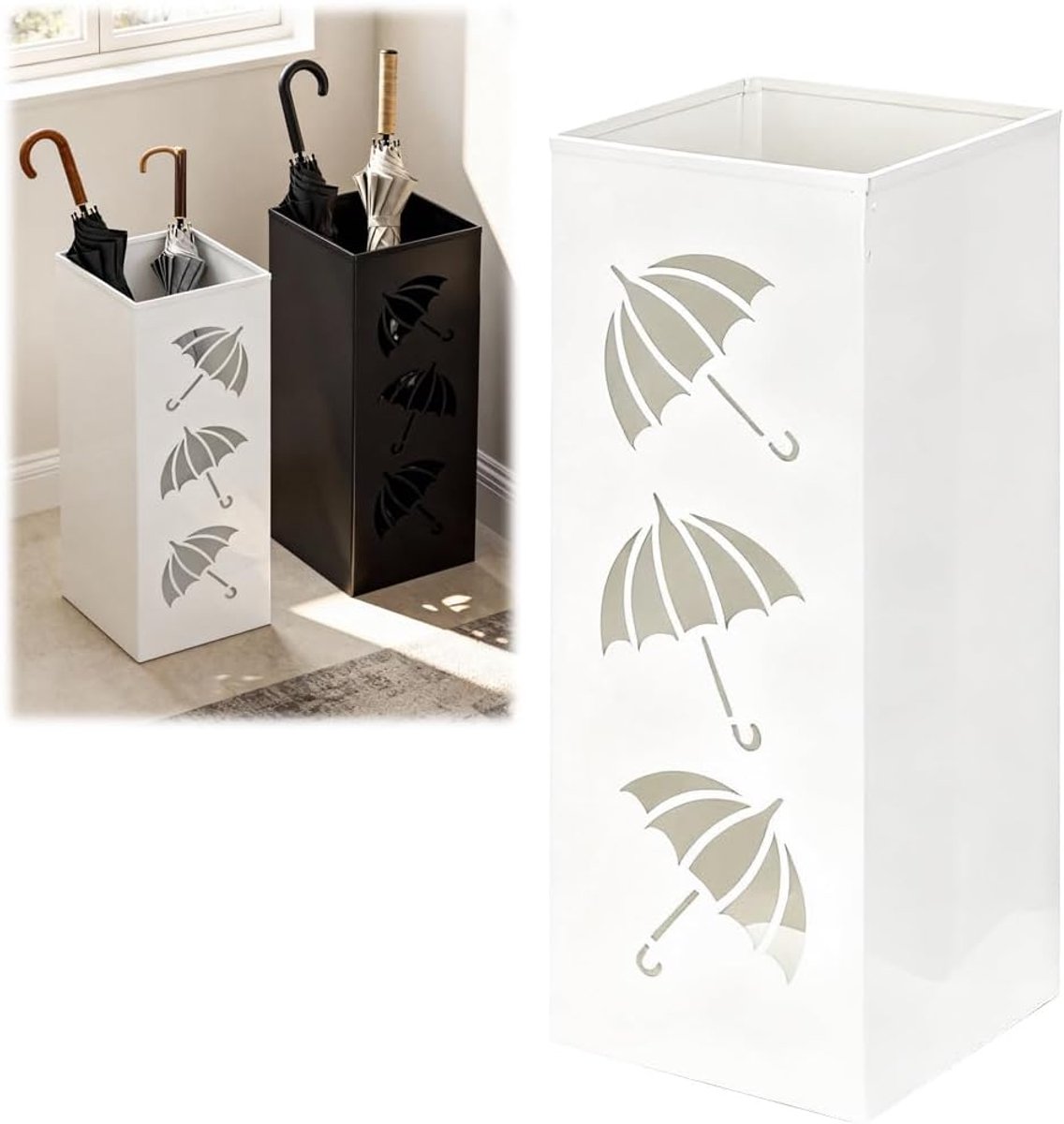 SnelShoppen - Design Umbrella Stand - Metalen Paraplu Houder - Vierkante Paraplu Stand voor Thuis en Kantoor - Voor Paraplu's, Wandelschoenen, Inpakpa