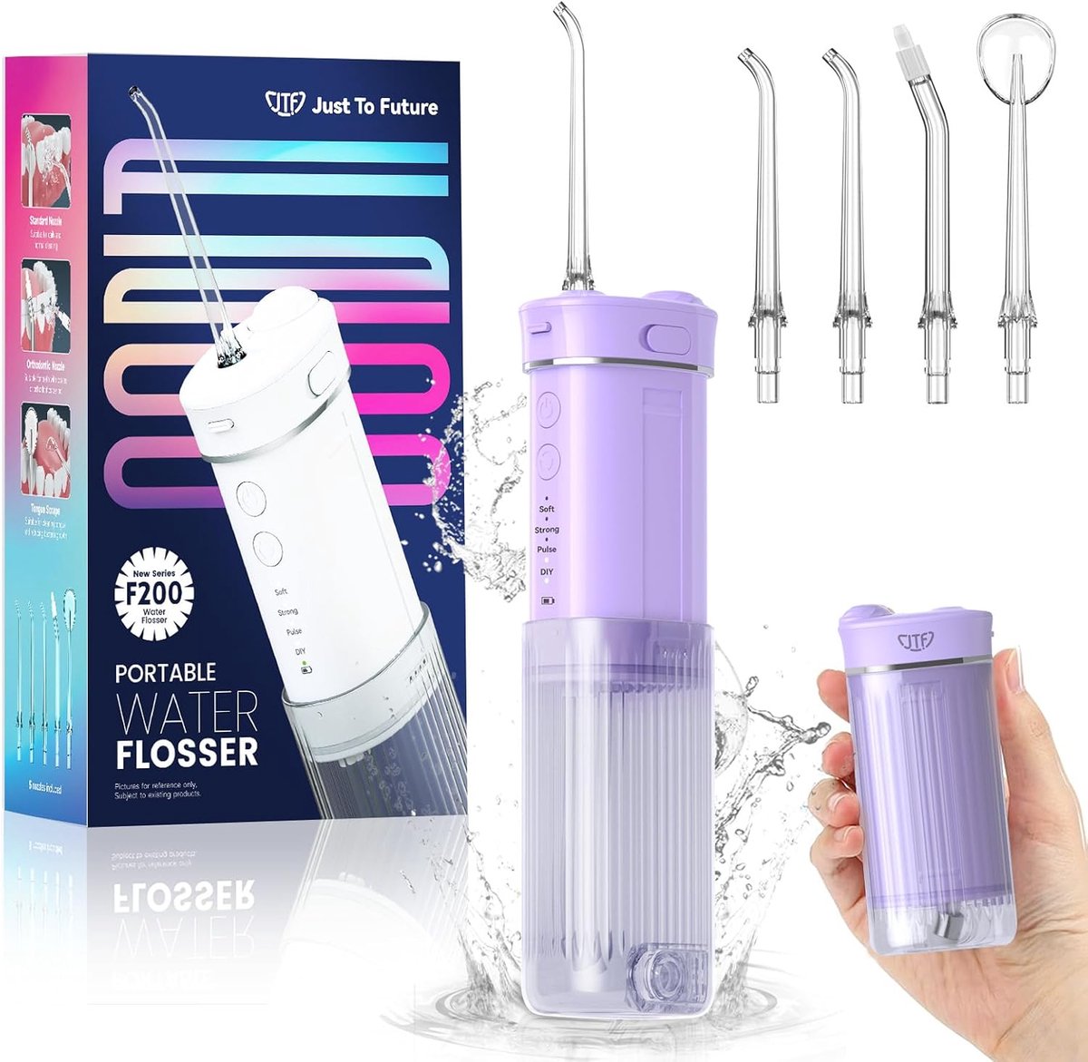 SnelShoppen - Mini Draadloze Draagbare Elektrische Mondspoeler, Interdentale Reinigers met 5 Extra Spuitmonden, 4 Water Flosser Modi, Inklapbare Water