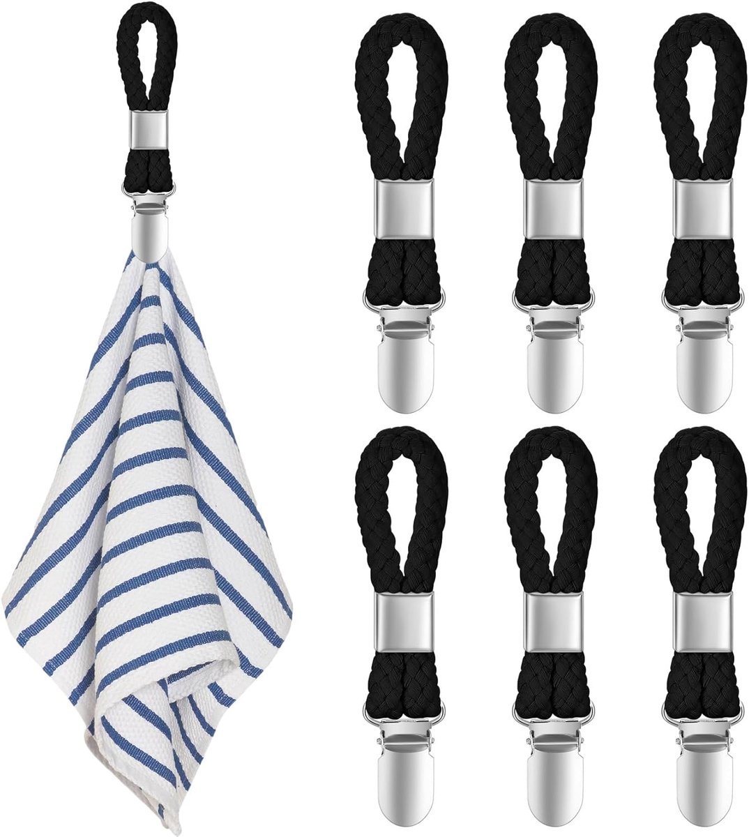 SnelShoppen - 6Pcs Towel Clips voor Handdoeken en Keuken, Towel Clamps met Lussen, Lichtgewicht en Duurzaam, Zwart, Perfect voor Badhanddoeken en Thee