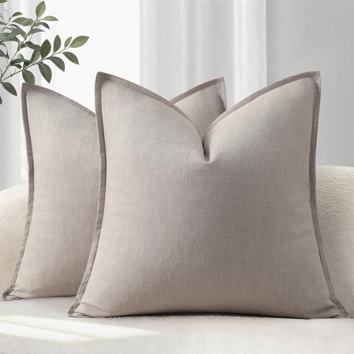 SnelShoppen - Set van 2 Kussenhoezen 40x60 cm - Zachte en Comfortabele Linnen Kussen Covers - Moderne Grijze Kussens met Randdecoratie voor Sofa, Bed