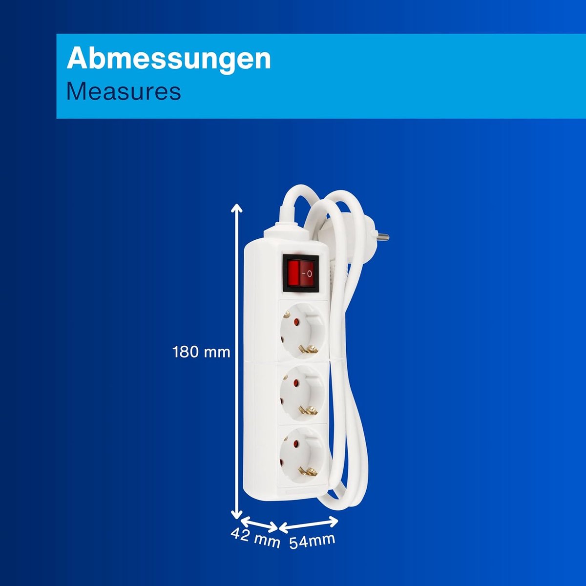 SnelShoppen - 3-Weg Stekkerdoos met Verlichte Schakelaar, Energiebesparend, 1.4 m Flexibele Kabel, 3500 W, Robuuste Witte Stekkerstrip voor Thuis en K