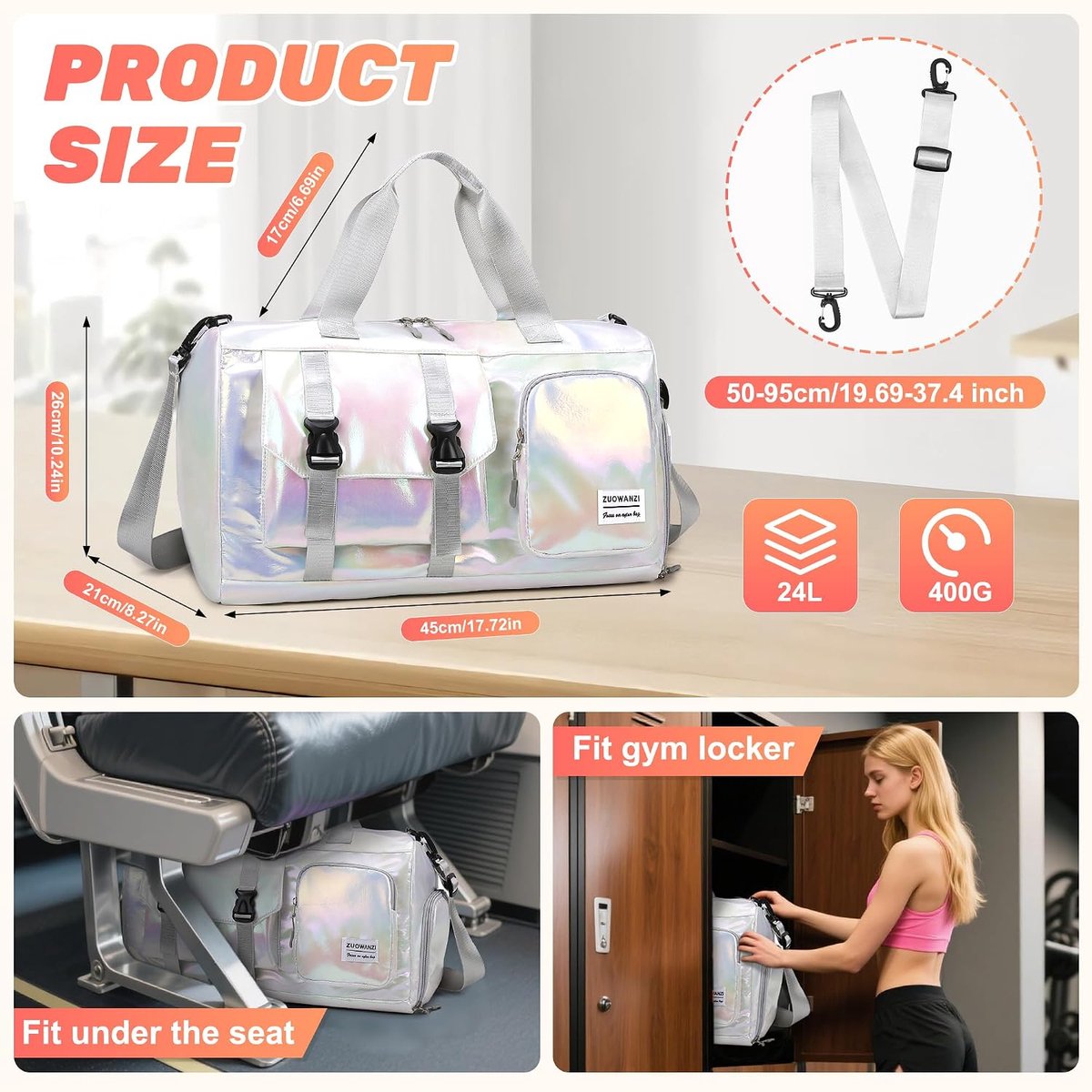 SnelShoppen - Sporttas Reisbagage Dames - Waterdichte Pearlescent Oxford - Grote Sporttas voor Fitness, Yoga, Weekendje Weg, Reizen - Trendy Kleurverl
