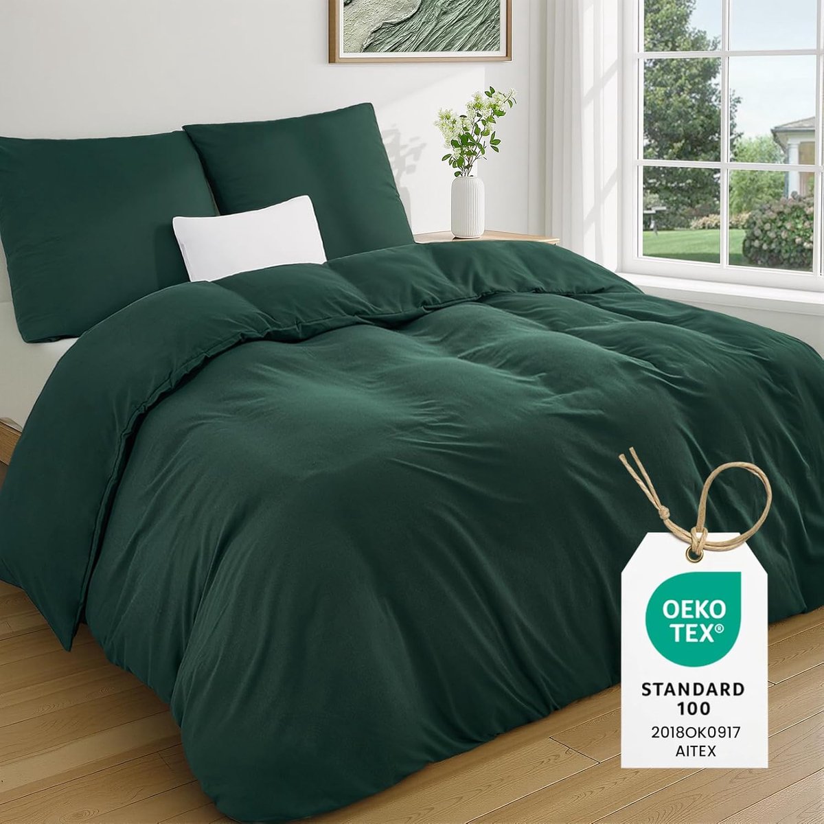 SnelShoppen - Bedlinnen Set 155 x 220 cm - Donkergroen - Oeko-Tex Microfiber Duvet Cover en Kussensloop - Superzacht en Ademend - Ideaal voor Jaarlijk