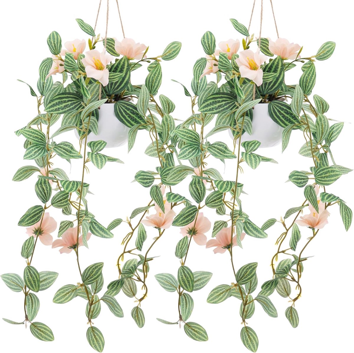 SnelShoppen - 2Packs Faux Hanging Plants Kunstplanten met Champagne Bloem, 44cm Lange Imitatie Klimop, Ideaal voor Slaapkamer, Badkamer, Tuin, Bruilof