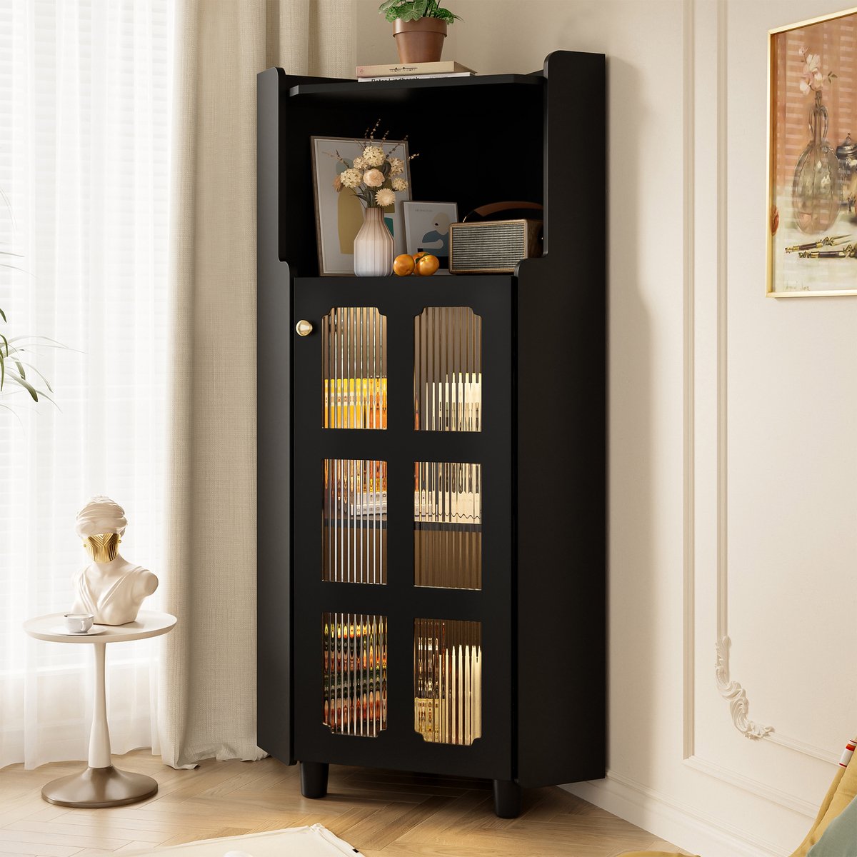 Wishdor - Kast - Hoekkast met LED-verlichting en app-bediening - open vak en 2-deurs kast