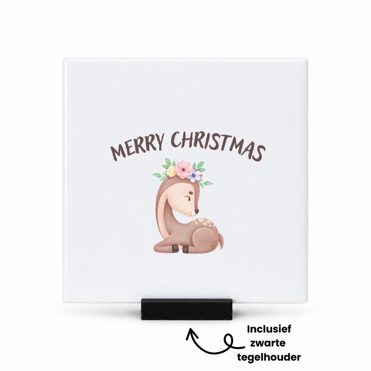 Hacebo Kerst rendier tegeltje met tegelhouder - Kerstmis - Kerst beker - tegeltjes met tekst - winter - kerst - christmas - kerst cadeau - spreuktegels - 10.8x10.8 CM Wit