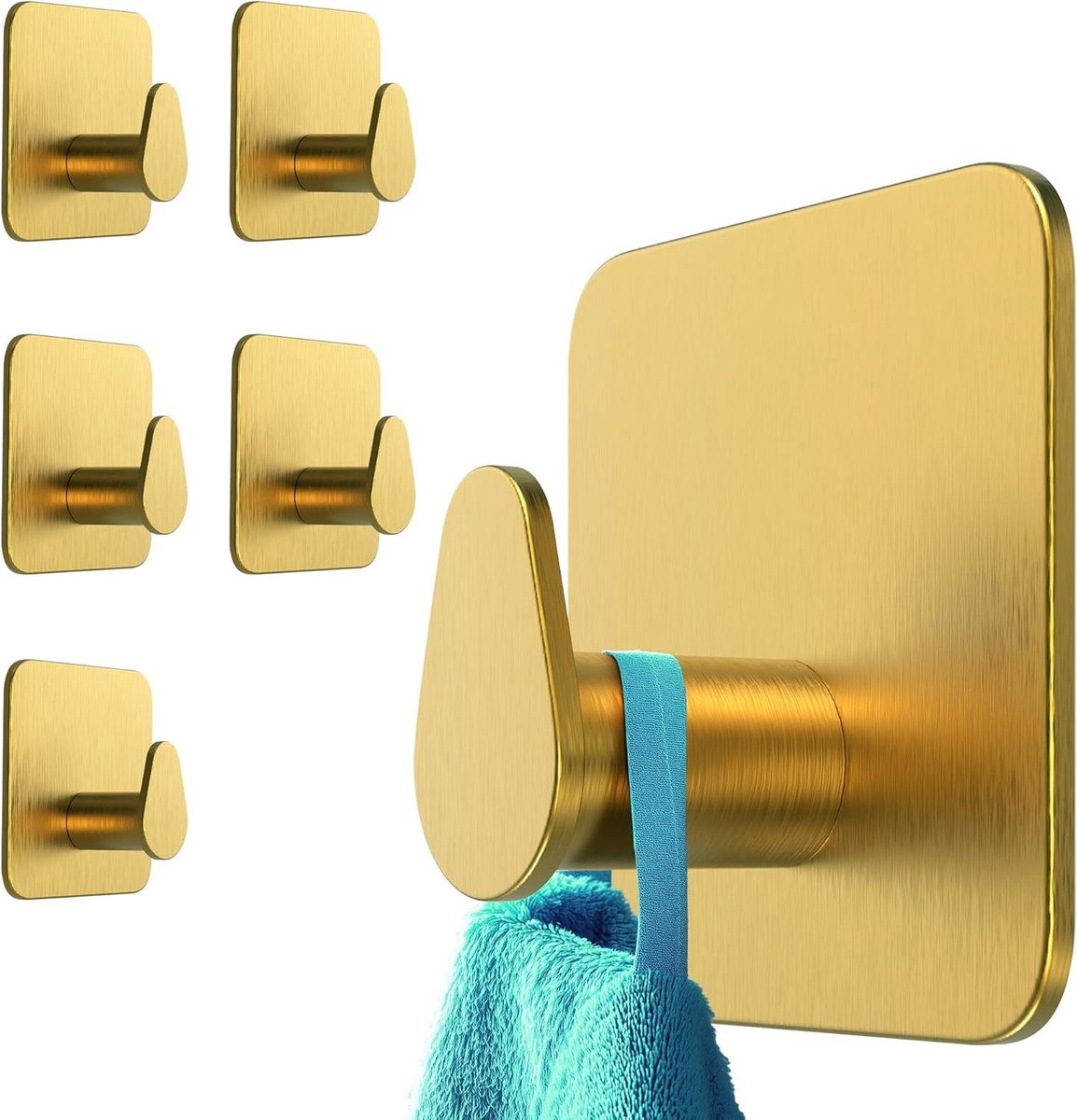 Kleefhaken - Handdoekhouders - Badkamer Organisatie - Zonder boren - Set van 6 - Goud