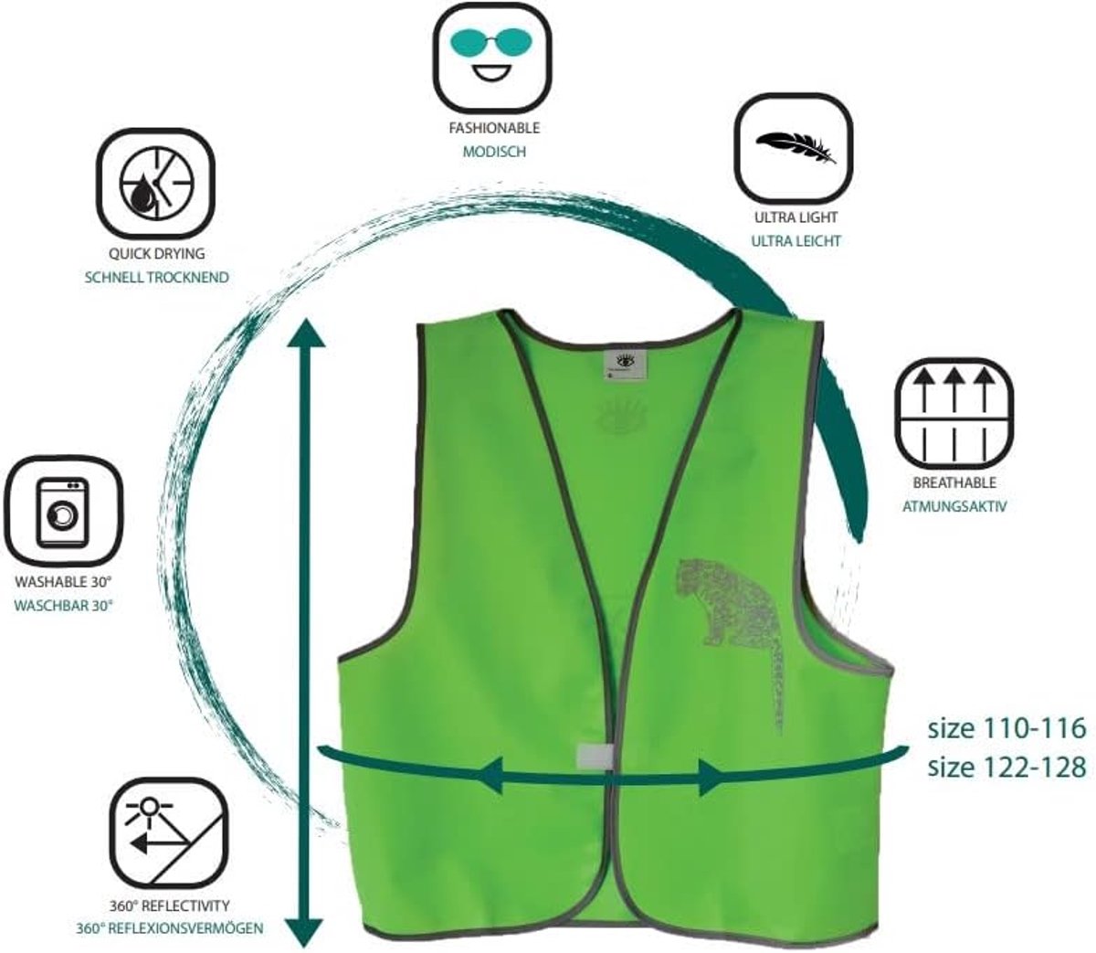 SnelShoppen - SEE ME Veiligheidsvest Kinderen Groen 110-116 - Comfortabel en Slijtvaste Veiligheidskleding voor Veiligheid Buiten - Ideaal voor Speelp