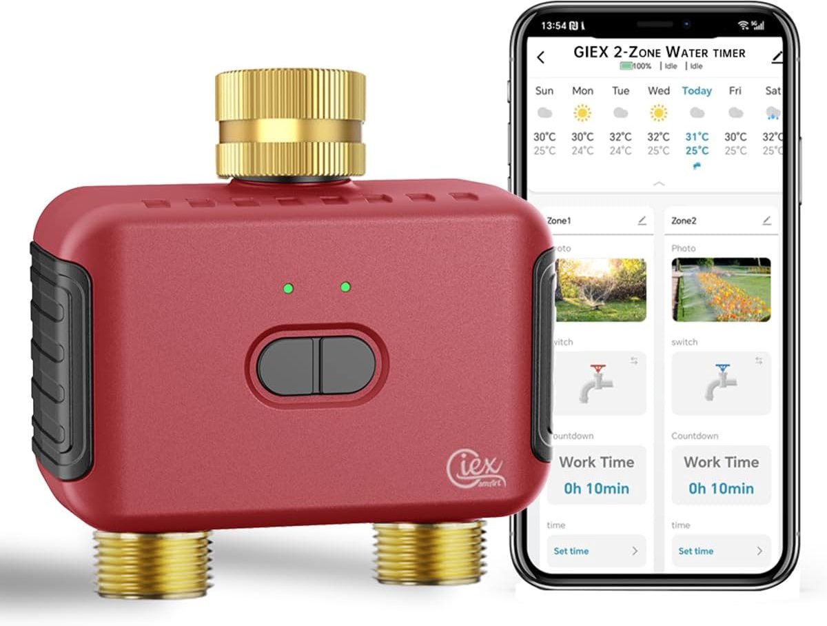 SnelShoppen - Zigbee Bewateringstimer met 2 Zones, Slimme Tuinirrigatiecontroller voor Tuinslangen, Compatibel met TUYA APP en Smart Life, Efficiënte