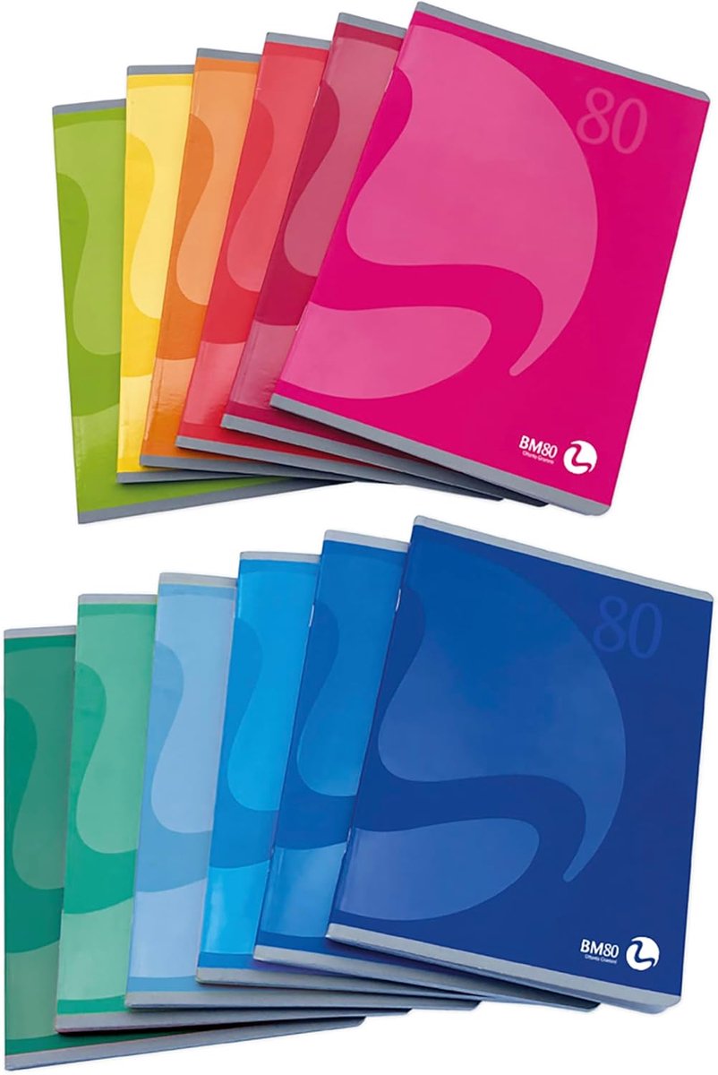 SnelShoppen - Notitieboek A5 Gelinieerd 1R, 80 g/m², 12 Stuks, Kleurenset, Perfect voor School, Kantoor, Creatief Gebruik, Op Kleur Gesorteerd, Liniat