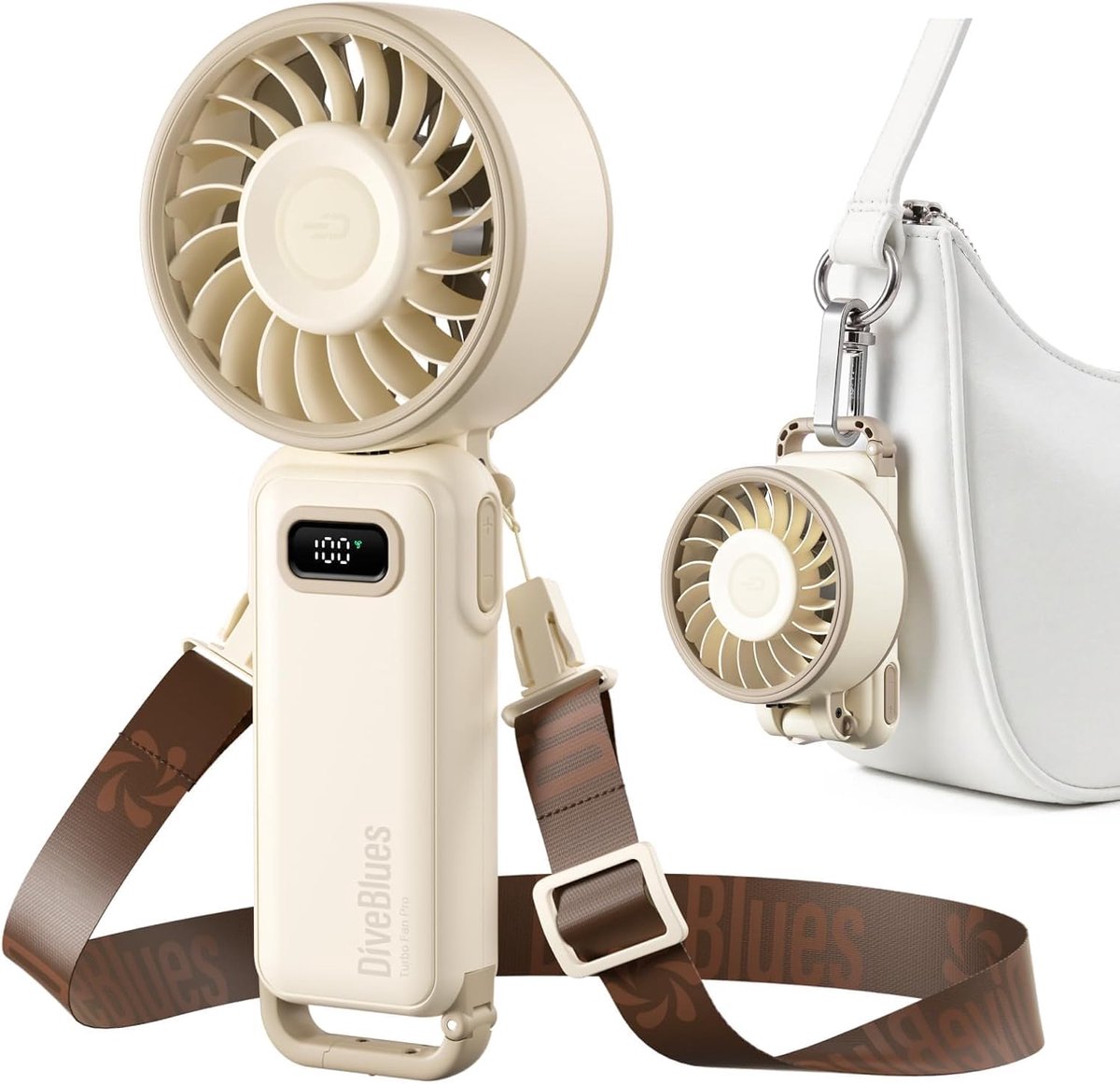 SnelShoppen - Draagbare Handventilator Turbo-Ventilator met 12U Koeltijd, 100 Snelheden, 180° Opvouwbaar, 4-in-1 USB Mini-Ventilator voor Hand, Bureau
