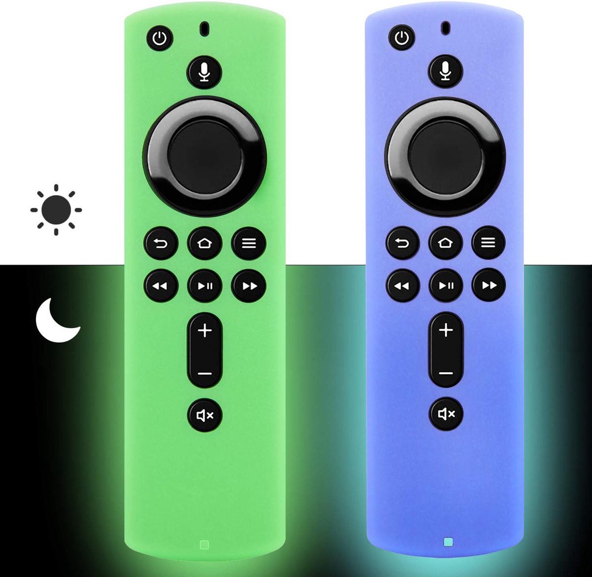 SnelShoppen - 2 Pack Firestick Afstandsbediening Hoesje (Glow in the Dark) Geschikt voor Fire TV Stick 4K Alexa Stem Afstandsbediening - Groen & Lucht
