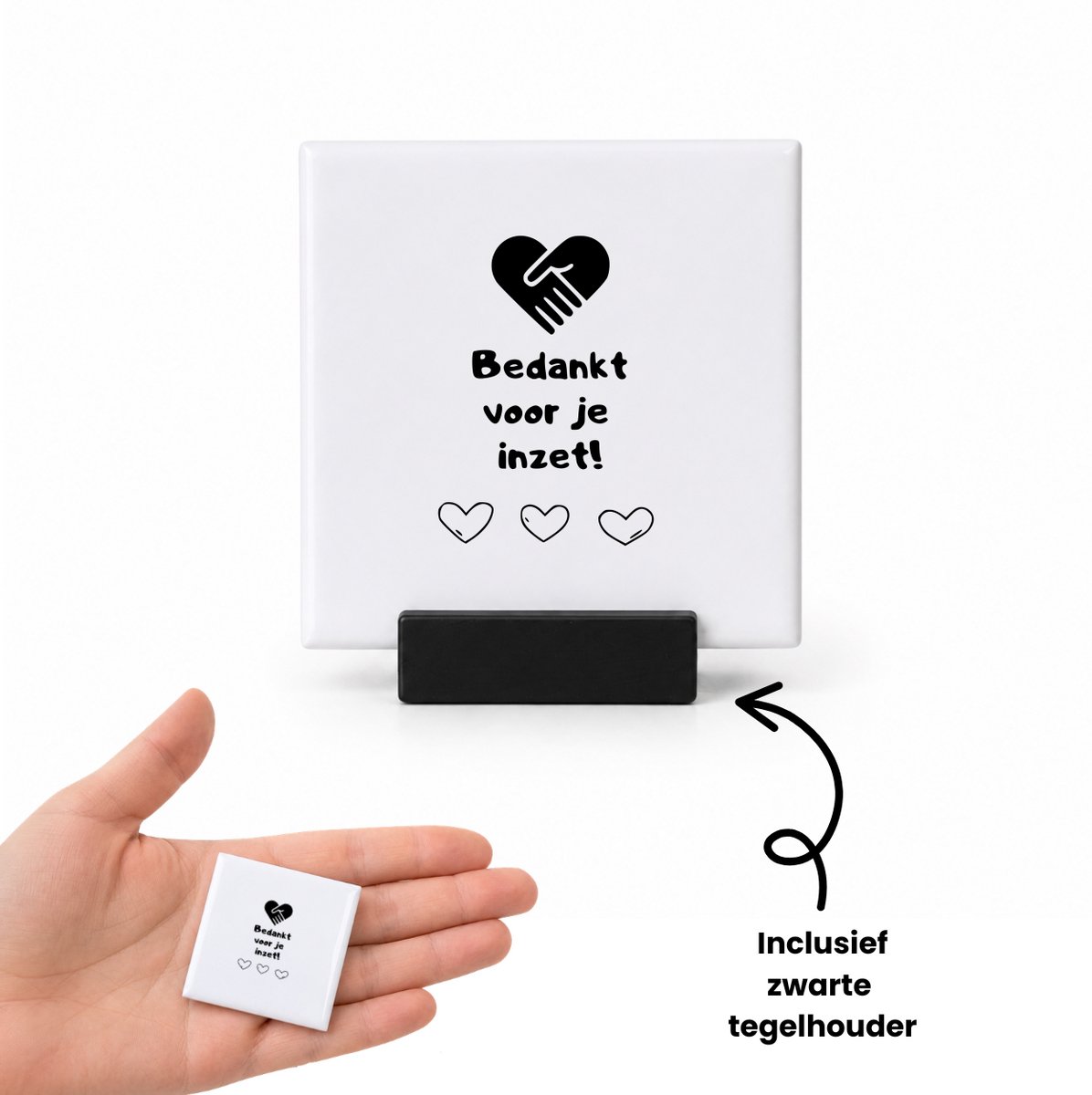 Hacebo Bedankt voor je inzet tegeltje met tegelhouder - Bedankt - Bedankt voor alles - tegeltjes met tekst - Cadeau - bedankje - gift - spreuktegels - 4.8x4.8 CM Wit